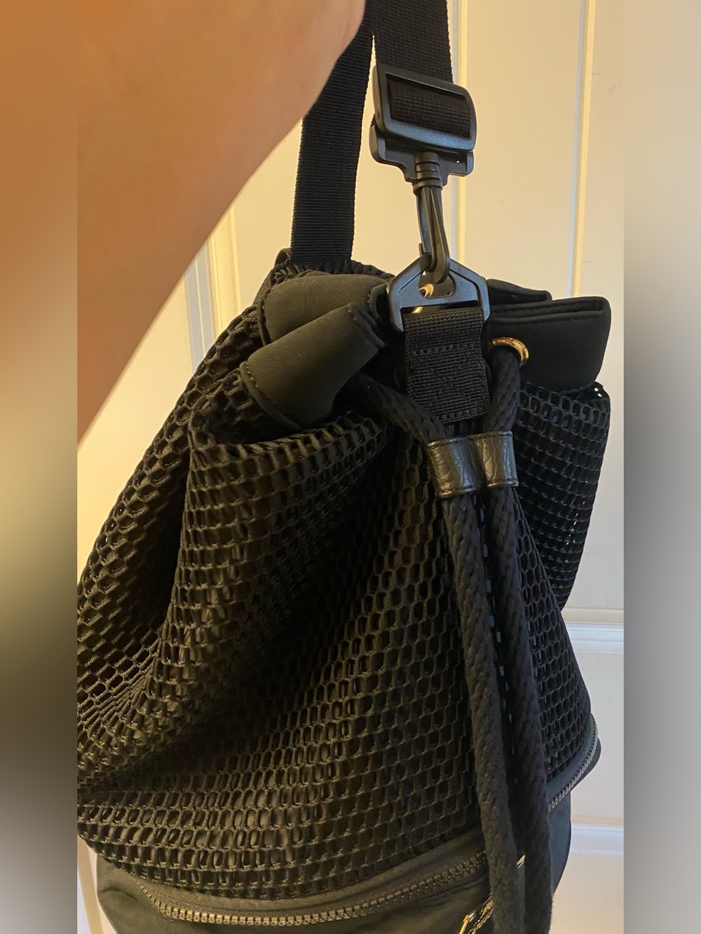 Juicy Couture Black Mesh Drawstring Backpack | Zip-Bottom Compartment | Y2K - Picture 11 of 11